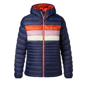 New, Cotopaxi Fuego Down Hooded Maritime Cayenne Stripes Jacket Sz M #SJ2206